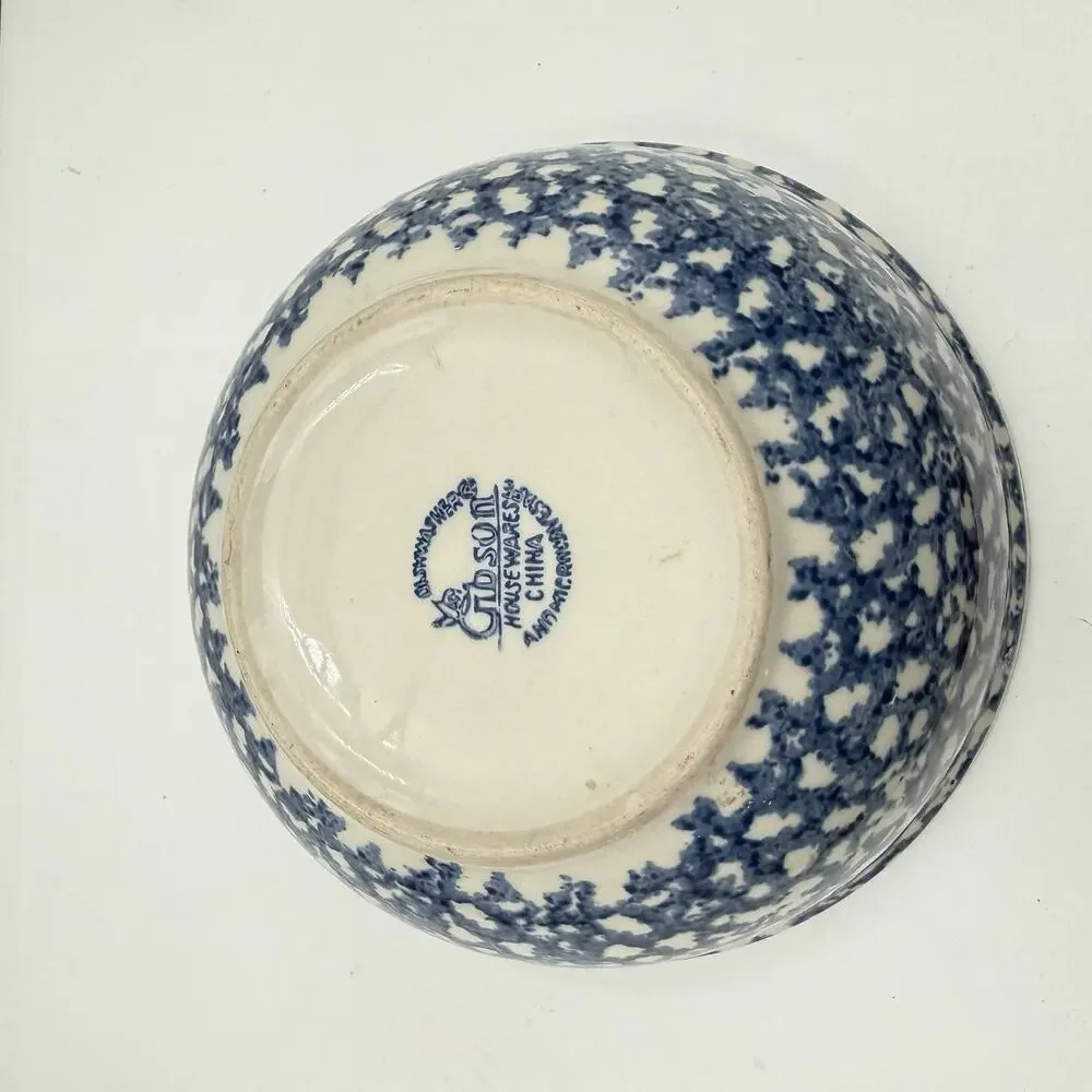 Gibson Blue Spongeware Soup Bowl - About 7"D EUC - Picture 5 of 7